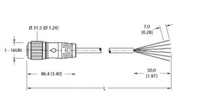 Turck Rkm 6B6-8M Single-ended Cordset, Straight Female Connector Turck Rkm 6B6-8M Single-ended Cordset, Straight Female Connector