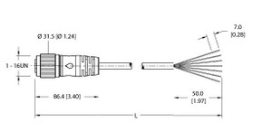 Turck Rkm 76-60M Single-ended Cordset, Straight Female Connector