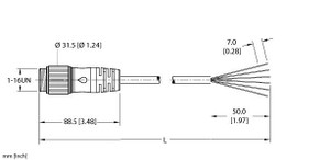 Turck Rsm 6B6-0.5M Single-ended Cordset, Straight Male Connector Turck Rsm 6B6-0.5M Single-ended Cordset, Straight Male Connector