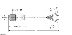 Turck Rsm 86-3M Single-ended Cordset, Straight Male Connector Turck Rsm 86-3M Single-ended Cordset, Straight Male Connector