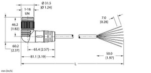 Turck Wsm 86-2M Single-ended Cordset, Right angle Male Connector Turck Wsm 86-2M Single-ended Cordset, Right angle Male Connector