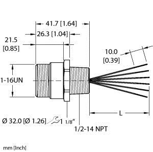 Turck Rsf 6B6-3M/14.5/Npt Single-ended Receptacle, Male Receptacle