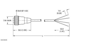 Turck Rkm 40-41M/S90 Single-ended Cordset, Straight Female Connector