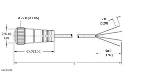 Turck Rkm 46-15M/S600 Single-ended Cordset, Straight Female Connector Turck Rkm 46-15M/S600 Single-ended Cordset, Straight Female Connector