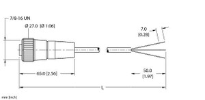 Turck Rkm 36D-4M Single-ended Cordset, Straight Female Connector Turck Rkm 36D-4M Single-ended Cordset, Straight Female Connector
