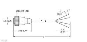 Turck Rkm 50-4.3M/S90 Single-ended Cordset, Straight Female Connector Turck Rkm 50-4.3M/S90 Single-ended Cordset, Straight Female Connector