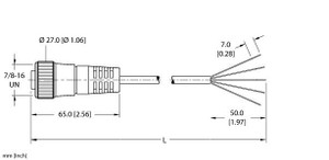 Turck Rkm 55-1.8M Single-ended Cordset, Straight Female Connector Turck Rkm 55-1.8M Single-ended Cordset, Straight Female Connector