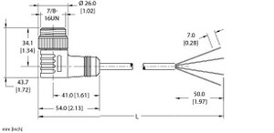 Turck Wsm 46-1M Single-ended Cordset, Right angle Male Connector Turck Wsm 46-1M Single-ended Cordset, Right angle Male Connector