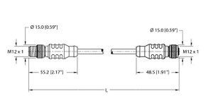 Turck Rsc Rkc 572-15M Double-ended Cordset, Straight Male Connector to Straight Female Connector