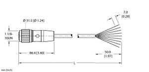Turck Rkm 96-3M/S101 Single-ended Cordset, Straight Female Connector Turck Rkm 96-3M/S101 Single-ended Cordset, Straight Female Connector