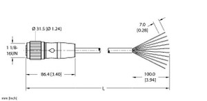 Turck Rkm 106-2M/S101 Single-ended Cordset, Straight Female Connector Turck Rkm 106-2M/S101 Single-ended Cordset, Straight Female Connector