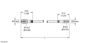 Turck Pkg 3Z-2-Psg 3/S90 Double-ended Cordset, Straight Female Connector to Straight Male Connector Turck Pkg 3Z-2-Psg 3/S90 Double-ended Cordset, Straight Female Connector to Straight Male Connector