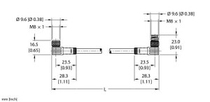 Turck Pkw 3M-2-Psw 3M/S90 Double-ended Cordset, Right angle Female Connector to Right angle Male Connector Turck Pkw 3M-2-Psw 3M/S90 Double-ended Cordset, Right angle Female Connector to Right angle Male Connector