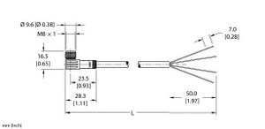 Turck Pkw 3M-N7X2-4/S90/S618 Single-ended Cordset, Right angle Female Connector