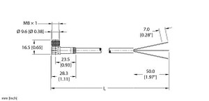 Turck Pkw 3M-P7X2-5/Sv Single-ended Cordset, Right angle Female Connector Turck Pkw 3M-P7X2-5/Sv Single-ended Cordset, Right angle Female Connector