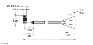 Turck Psw 3M-1/S90/S618 Single-ended Cordset, Right angle Male Connector Turck Psw 3M-1/S90/S618 Single-ended Cordset, Right angle Male Connector
