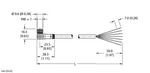 Turck Pkw 6M-2/S90/S618 Single-ended Cordset, Right angle Female Connector Turck Pkw 6M-2/S90/S618 Single-ended Cordset, Right angle Female Connector