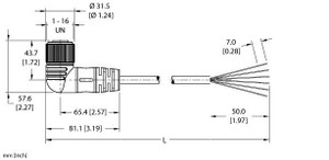 Turck Wkm 6B6-2M/S101 Single-ended Cordset, Right angle Female Connector Turck Wkm 6B6-2M/S101 Single-ended Cordset, Right angle Female Connector