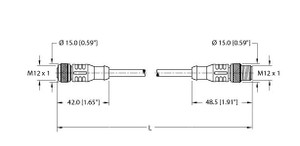 Turck Rk 4.5T-22-Rs 4.5T/S2501 Double-ended Cordset, Straight Female Connector to Straight Male Connector