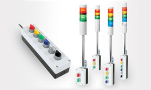 Patlite VSST-LR5-502LJBW-RYGBC 6-switch, 3-position control box with LR5-502LJBW on 300mm pole, with power supply Patlite VSST-LR5-502LJBW-RYGBC 6-switch, 3-position control box with LR5-502LJBW on 300mm pole, with power supply