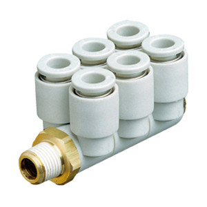 SMC - KQ2ZT03-34AS - Push-In to Push-In Pneumatic Tubing Fitting - Body Material STANDARD TUBING, WITH THREAD SEALANT, 7 Ports, 5/32 in Compatible Tube Outer Diameter