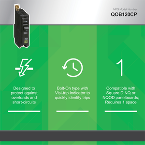 Schneider Electric QOB120CP Miniature Circuit Breaker 120V 20A