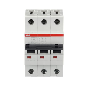 ABB ST203M-C3 3-Pole Miniature Circuit Breaker, 3A, C-Characteristic Curve, 10kA Breaking Capacity - UL1077 Certified