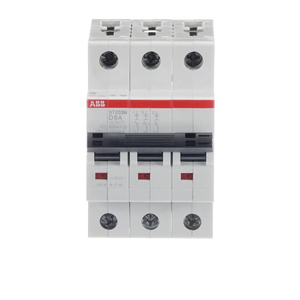 ABB ST203M-D6 3-Pole Miniature Circuit Breaker, 6A, D-Curve, 10kA Breaking Capacity - UL1077 Certified for Industrial and Commercial Applications