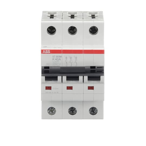 ABB ST203M-K40 3-Pole Miniature Circuit Breaker, 40A, UL1077 Certified  High Inrush Current Tolerance for Reliable Electrical Protection ABB ST203M-K40 3-Pole Miniature Circuit Breaker, 40A, UL1077 Certified  High Inrush Current Tolerance for Reliable Electrical Protection