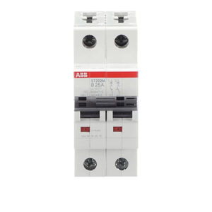 ABB ST202M-B25 Miniature Circuit Breaker, 2-Pole, 25A, B-Curve, 10kA Breaking Capacity - Ideal for Residential and Commercial Electrical Protection ABB ST202M-B25 Miniature Circuit Breaker, 2-Pole, 25A, B-Curve, 10kA Breaking Capacity - Ideal for Residential and Commercial Electrical Protection