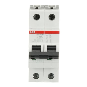 ABB ST202M-C15 2-Pole 15A Miniature Circuit Breaker - UL1077 Certified, 10kA Breaking Capacity, C-Characteristic Curve for Reliable Electrical Protection