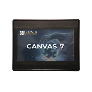 Horner Automation HE-CV-070C-06-602 Canvas 7 Controller 7, 12 DC In, 12 DC Out, 6 Analog In (mA/V/Tc/mV/RTD), 4 Analog Out. Screw type I/O terminals. Replaces spring type terminals.