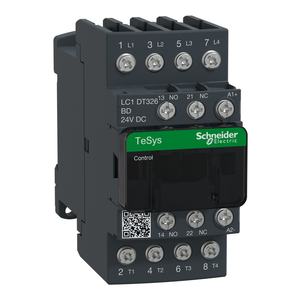 Schneider Electric LC1DT326BD IEC contactor, TeSys Deca, nonreversing, 32A resistive, 4 pole, 4 NO, 24VDC coil, open style Schneider Electric LC1DT326BD IEC contactor, TeSys Deca, nonreversing, 32A resistive, 4 pole, 4 NO, 24VDC coil, open style