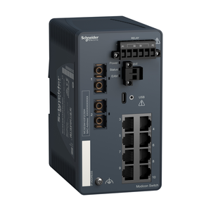 Schneider Electric MCSESM103F2CS0H Modicon Managed Switch - 8 ports for copper + 2 ports for fiber optic single-mode - Harsh Schneider Electric MCSESM103F2CS0H Modicon Managed Switch - 8 ports for copper + 2 ports for fiber optic single-mode - Harsh