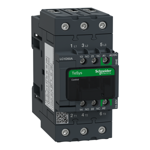Schneider Electric LC1D50ABNE IEC contactor, TeSys Deca Green, nonreversing, 50A, 40HP at 480VAC, up to 100kA SCCR, 3 phase, 3 NO, 24/60VAC/VDC coil, open Schneider Electric LC1D50ABNE IEC contactor, TeSys Deca Green, nonreversing, 50A, 40HP at 480VAC, up to 100kA SCCR, 3 phase, 3 NO, 24/60VAC/VDC coil, open