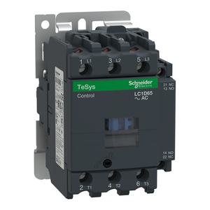 Schneider Electric LC1D65T6 IEC contactor, TeSys D, nonreversing, 65A, 40HP at 480VAC, up to 100kA SCCR, 3 phase, 3 NO, 480VAC 60Hz coil, open style Schneider Electric LC1D65T6 IEC contactor, TeSys D, nonreversing, 65A, 40HP at 480VAC, up to 100kA SCCR, 3 phase, 3 NO, 480VAC 60Hz coil, open style