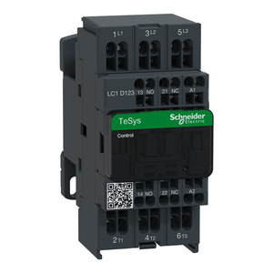 Schneider Electric LC1D123F7 IEC contactor, TeSys Deca, nonreversing, 12A, 7.5HP at 480VAC, 3 phase, 3 pole, 3 NO, 110VAC 50/60Hz coil, open style Schneider Electric LC1D123F7 IEC contactor, TeSys Deca, nonreversing, 12A, 7.5HP at 480VAC, 3 phase, 3 pole, 3 NO, 110VAC 50/60Hz coil, open style