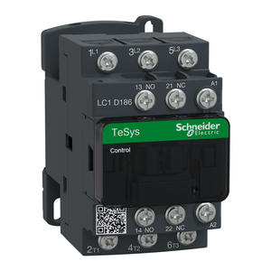 Schneider Electric LC1D186P7 IEC contactor, TeSys Deca, nonreversing, 18A, 10HP at 480VAC, 3 phase, 3 pole, 3 NO, 230VAC 50/60Hz coil, open style Schneider Electric LC1D186P7 IEC contactor, TeSys Deca, nonreversing, 18A, 10HP at 480VAC, 3 phase, 3 pole, 3 NO, 230VAC 50/60Hz coil, open style