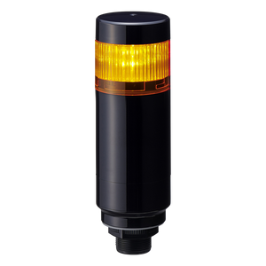 Patlite LR6-102W4NK-Y 1-tier 60mm diameter, 24V DC Signal Tower with multi-mount 1/2" NPT socket and M30 external threads; 4-pin M12 connector, Black body, IP65, Amber LED (supports up to 3 LED)