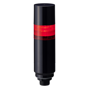 Patlite LR6-102W5BK-R 1-tier 60mm diameter, 24V DC Signal Tower with multi-mount 1/2" NPT socket and M30 external threads; 5-pin M12 connector, Black body, IP65, buzzer and Red LED (supports up to 3 LED and buzzer)