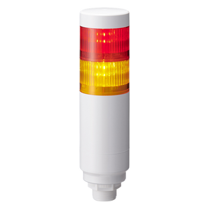Patlite LR6-202W4NW-RY 2-tier 60mm diameter, 24V DC Signal Tower with multi-mount 1/2" NPT socket and M30 external threads; 4-pin M12 connector, Off-white body, IP65, Red, Amber LED (supports up to 3 LED)