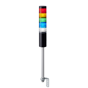 Patlite LR6-502L8NK-RYGBC 5-tier 60mm diameter, 24V DC Pole-mount Signal Tower with L-bracket; 8-pin M12 connector, Black body, IP54, Red, Amber, Green, Blue, White LED (supports up to 5 LED and buzzer)