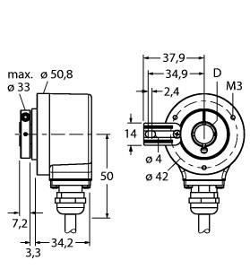 Turck RI-12HA4T-2K2048-C1M Incremental Encoder - 2048 PPR, IP67, Stainless Steel, 5-30 VDC, Optical Measuring, Industrial Grade