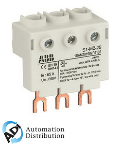ABB S1-M2-25 3Phase Power Feed Block for MS116/MS132 Starters, 65A, Supports Up to 25mm² Cable ABB S1-M2-25 3Phase Power Feed Block for MS116/MS132 Starters, 65A, Supports Up to 25mm² Cable