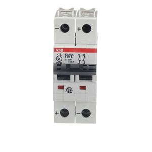 ABB S202UDC-K20 Miniature Circuit Breaker, 2-Pole, K Characteristic, 20A, 60 VDC - UL489 Compliant for DC Applications ABB S202UDC-K20 Miniature Circuit Breaker, 2-Pole, K Characteristic, 20A, 60 VDC - UL489 Compliant for DC Applications