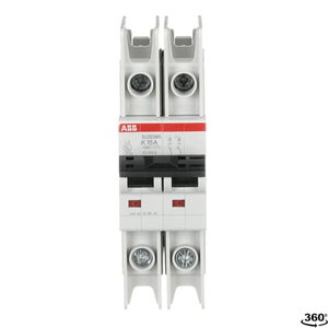 ABB SU202MR-K15 2-Pole 15A Miniature Circuit Breaker with K-Characteristic Curve, UL 489 Certified, 10kA Breaking Capacity for High Inrush Current Applications