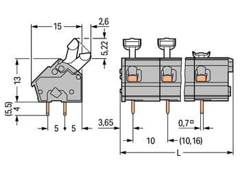 WAGO 255-606 PCB terminal block; push-button; 2.5 mm²; Pin spacing