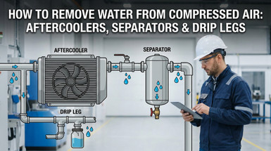 How to Remove Water From Compressed Air: Aftercoolers, Separators & Drip Legs