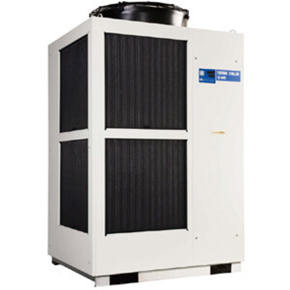 <h2>HRSH, Large Capacity, High Efficiency Inverter Chiller, Air-cooled 200VAC</h2><p><h3>HRSH Air-cooled recirculating chillers offer a cooling capacity range of 10.5 to 28 kW. Coolant and refrigeration circuits are included in a compact and lightweight package. Extracted heat is air cooled. An inverter provides demand-based rotation control for the compressor, pump and fan, offering substantial energy savings. Electric options ensure global power supply compatibility. Additional features include a heating function, a low-maintenance seal-less immersion pump, and IPX4 rating for outdoor installation.</h3>- Cooling capacities: 10.5 kW, 15.7 kW, 20.5 kW, 25 kW, 28 Kw<br>- Temperature range setting: 5 to 35 C<br>- Temperature stability:  0.1 C<br>- Power supply requirement: 3-phase 200 VAC, 50Hz or 3-phase 200 ~ 230 VAC, 60Hz<br>- Waterproof specification: IPX4<br>- Circulating fluid: Tap or deionized water, or 15% ethylene glycol solution <p><a href="https://content2.smcetech.com/pdf/HRSH.pdf" target="_blank">Series Catalog</a>