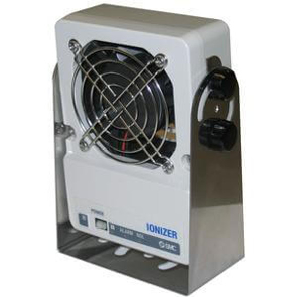 <h2>IZF10, Fan Type Ionizer</h2><p><h3>The IZF10 is SMC s compact fan ionizer. The fan ionizer emits static eliminating ions using ambient air, suitable for when an air supply is inconvenient or unavailable. Treatment area can be up to 1200mm / 47 in away. The fan is operated by a power switch, with an ion balance adjustment trimmer in the back. Available with a low noise or rapid static elimination fan.</h3>- Ion balance to +/-13V<br>- Operates from 24VDC, or with an AC adapter<br>- Available bracket permits pivoting and stability for desk placement<br>- Electrode needle contamination detector built in<br>- High voltage error alarm built in<p><a href="https://content2.smcetech.com/pdf/IZF.pdf" target="_blank">Series Catalog</a>